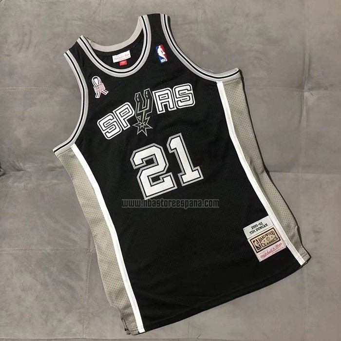 Camiseta San Antonio Spurs Tim Duncan NO 21 Mitchell & Ness 2001-02 Negro